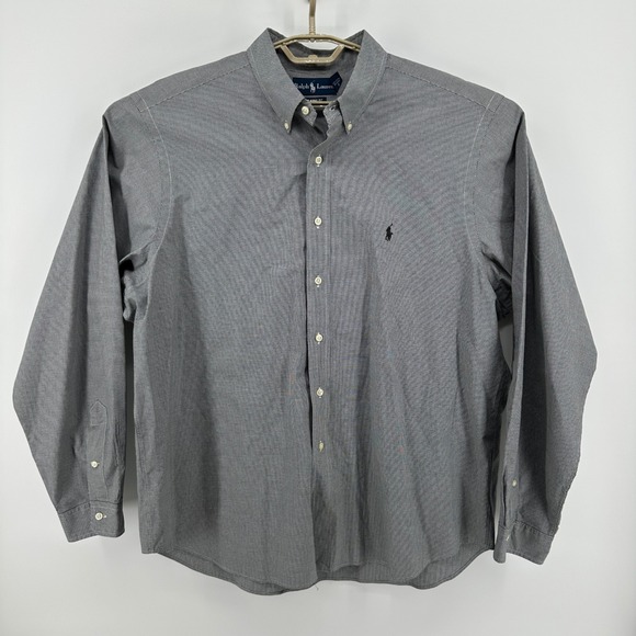 Ralph Lauren Classic Fit Button Down Shirt Black White Gingham Blk Pony XXL 18 - Picture 2 of 8